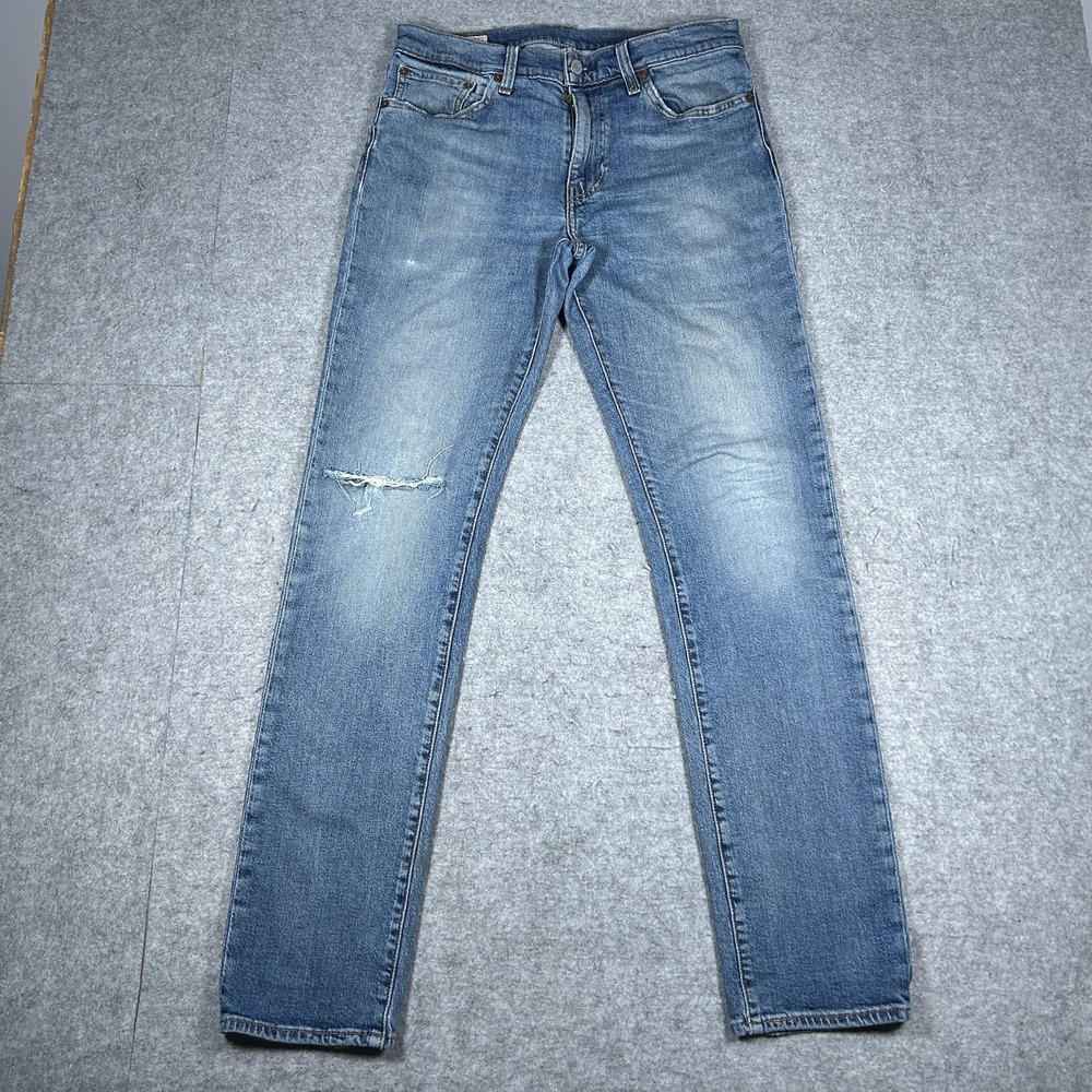 Levi's 511 Denim Jeans Mens 32x34(31x31) Light Blue Slim Fit Distressed Ripped